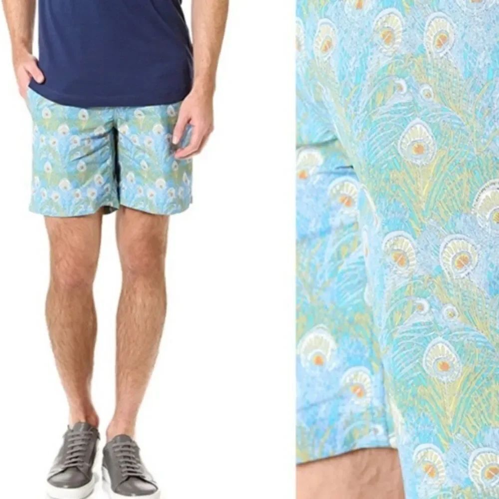 Onia Charles 7" Liberty Peacock Feather Print Swim Trunks Sz M